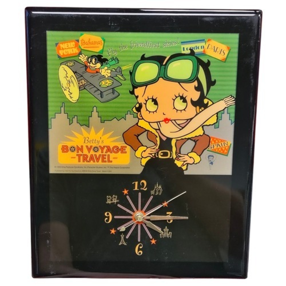 1999 Betty Boop Bon Voyage Enamel Wall Clock 12"x10"